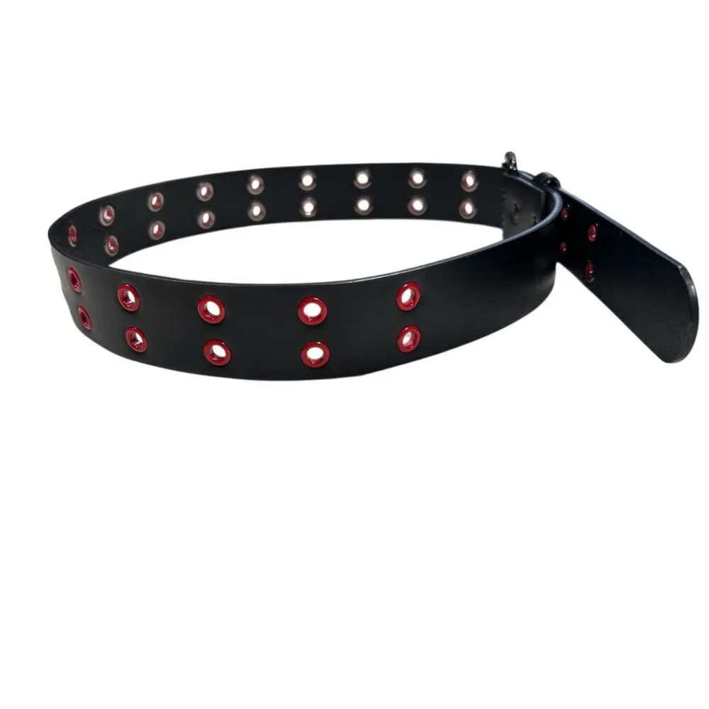 Black Red Vegan Leather Belt Interchangeable Buckle Goth Biker Moto